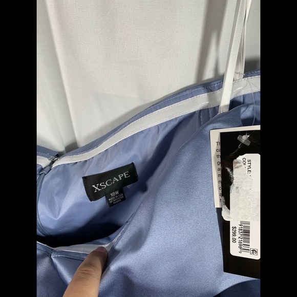 NWT $299 XSCAPE Satin Off Shoulder Ball Gown in Sky Blue [PLUS SZ 18W ]‎ - Picture 5 of 12